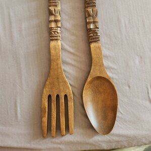Large wooden fork & spoon